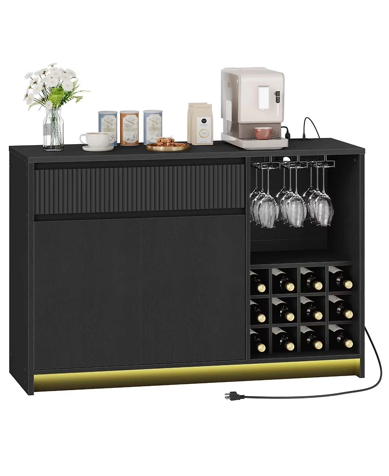 Slickblue Coffee Bar Cabinet with Led Lights and Charging Station Storage Unit
