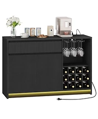 Slickblue Coffee Bar Cabinet with Led Lights and Charging Station Storage Unit