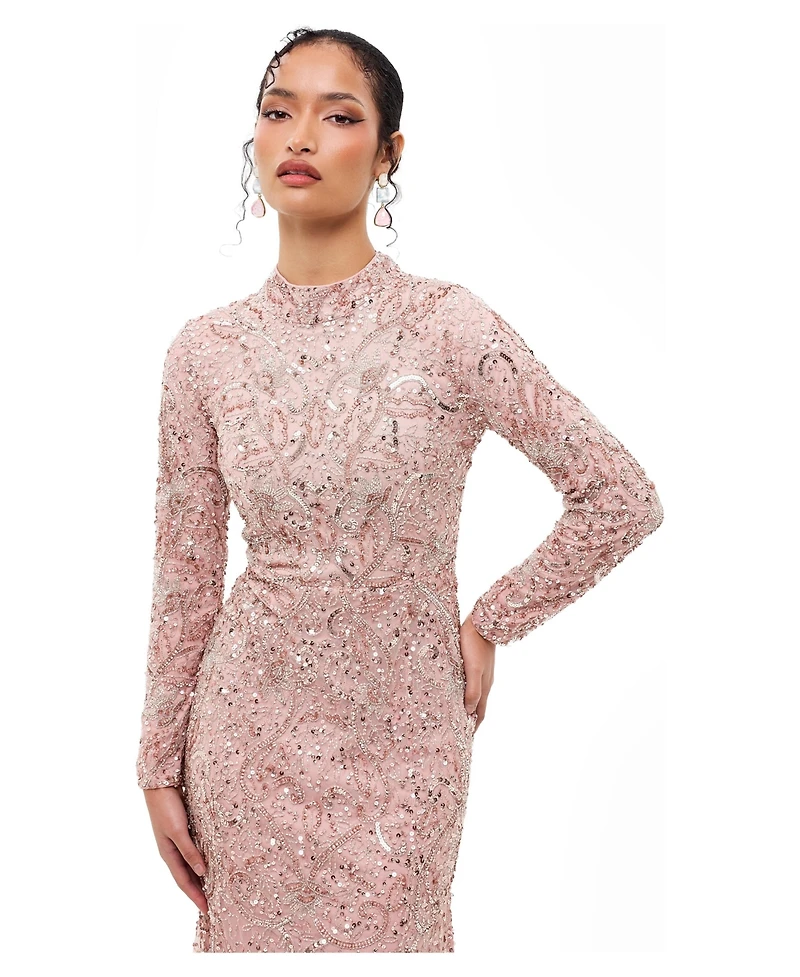 Maryisa Women's Modest Embellished Sequins Trail Gown