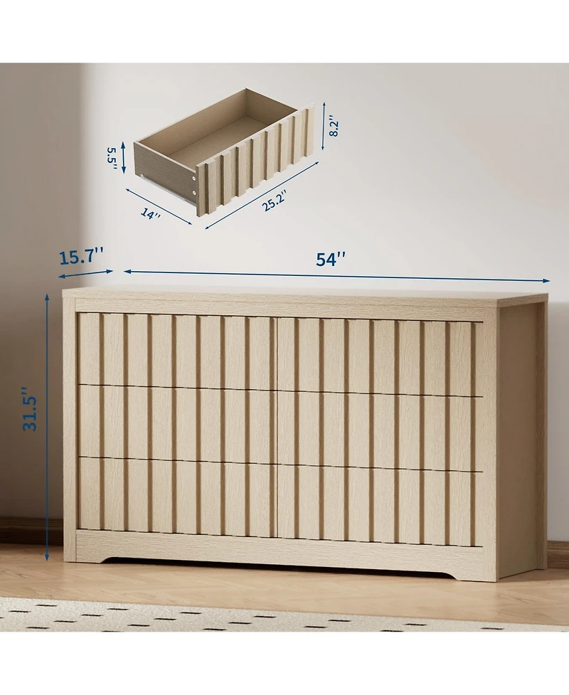 homfan Mid-Century Modern 6 Drawer Dresser for Bedroom - Spacious Wooden Chest - Large Clothes Storage Cabinet