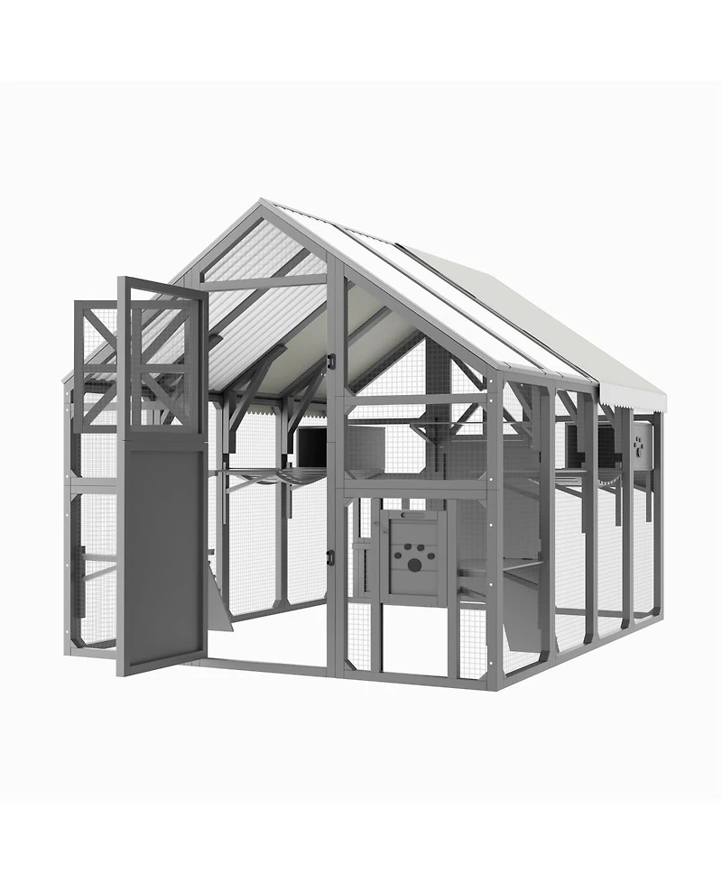 Streamdale Furniture Extra Large Walk-in Outdoor Catio with 7 Platforms and Weatherproof Roof