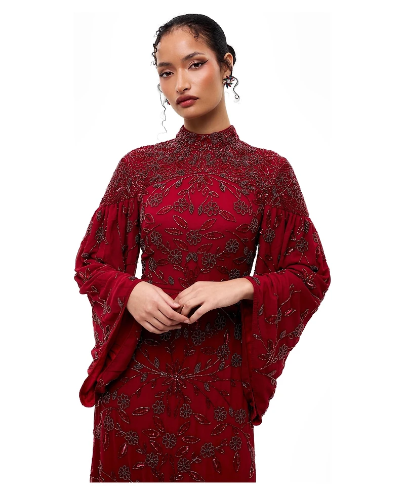 Maryisa Women's Modest Embellished Sequins High Neck Gown