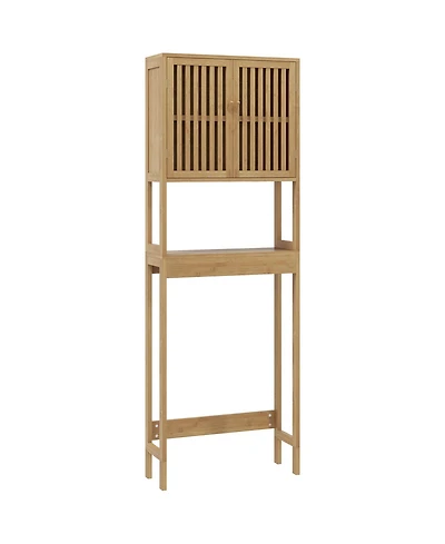 Midola Over the Toilet Cabinet, Bamboo Bathroom Above Toilet Storage with Slatted Doors and Adjustable Shelf for Bathroom
