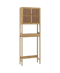 Midola Over the Toilet Cabinet, Bamboo Bathroom Above Toilet Storage with Slatted Doors and Adjustable Shelf for Bathroom