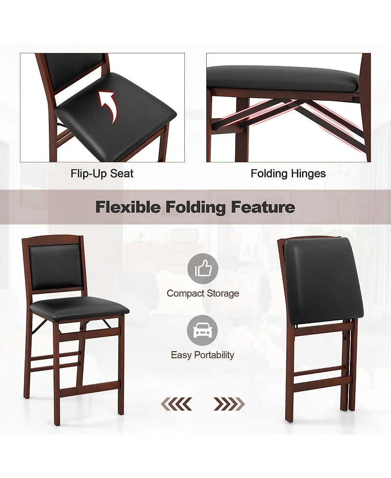 Gymax Set of 2 Counter Height Chairs with Rubber Wood Legs Padded Seat and Backrest
