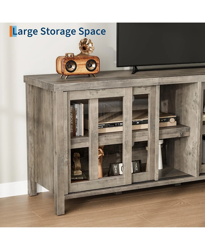 homfan Modern Tv Stand for 65 Inch, Entertainment Center with Storage Cabinet, 4 Sliding Glass Doors, Mid Century Media Console Table for Living Room
