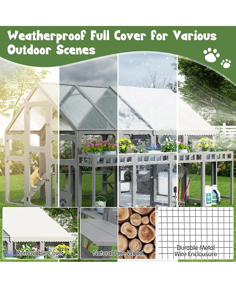 Streamdale Furniture Large Wooden Outdoor Catio with Planter Resting Boxes and Waterproof Cover