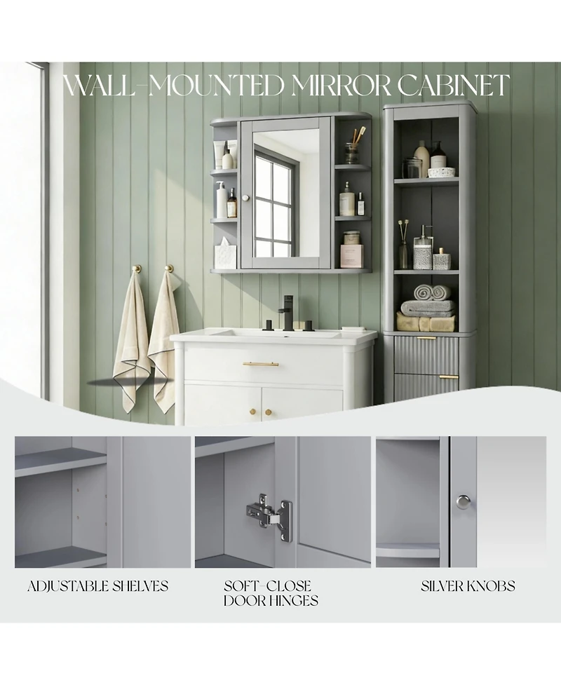 Phying Bathroom Wall Storage Cabinet with Mirror, Medicine Cabinet with Adjustable Wood Shelf and Doors, Mounted Storage Cabinets