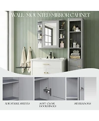 Phying Bathroom Wall Storage Cabinet with Mirror, Medicine Cabinet with Adjustable Wood Shelf and Doors, Mounted Storage Cabinets