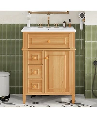 Phying 24 Inch Bathroom Vanity with Sink Solid Wood Vanity Cabinet with Flip Out Drawer 2 Soft Close Drawers Freestanding Bathroom Storage Cabinet