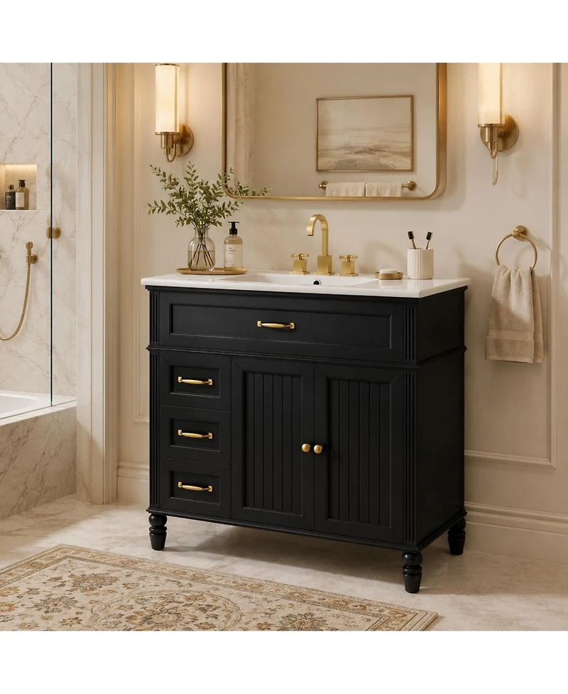 Phying 36 Inch Bathroom Vanity with Sink Freestanding Bathroom Storage Cabinet Modern Single Package Bathroom Vanity Cabinet for Home Bathroom Decor