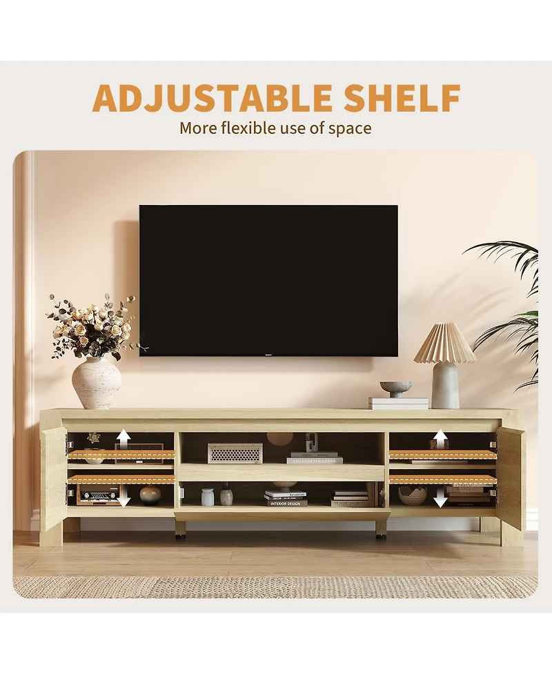 homfan Farmhouse Tv Stand with Doors and Cabinet, Modern Entertainment Center for Living Room and Bedroom Fits Tv's up to 70" Sturdy Wood Construction