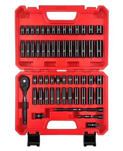 Xdovet 1/4inch Drive Impact Socket Set 55-Piece Sae Metric Deep Shallow Cr-v Steel 6 Point Ratchet Handle Extension Bar Adapter Universal Joint