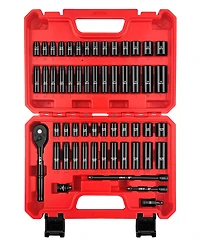 Xdovet 1/4inch Drive Impact Socket Set 55-Piece Sae Metric Deep Shallow Cr-v Steel 6 Point Ratchet Handle Extension Bar Adapter Universal Joint