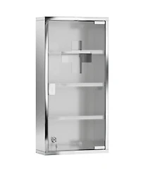 Midola 12" x 24" Lockable Medicine Cabinet, 4 Tier Stainless Steel Medical Wall Box Wall Cabinet with 2 Keys and Shelves for Bathroom