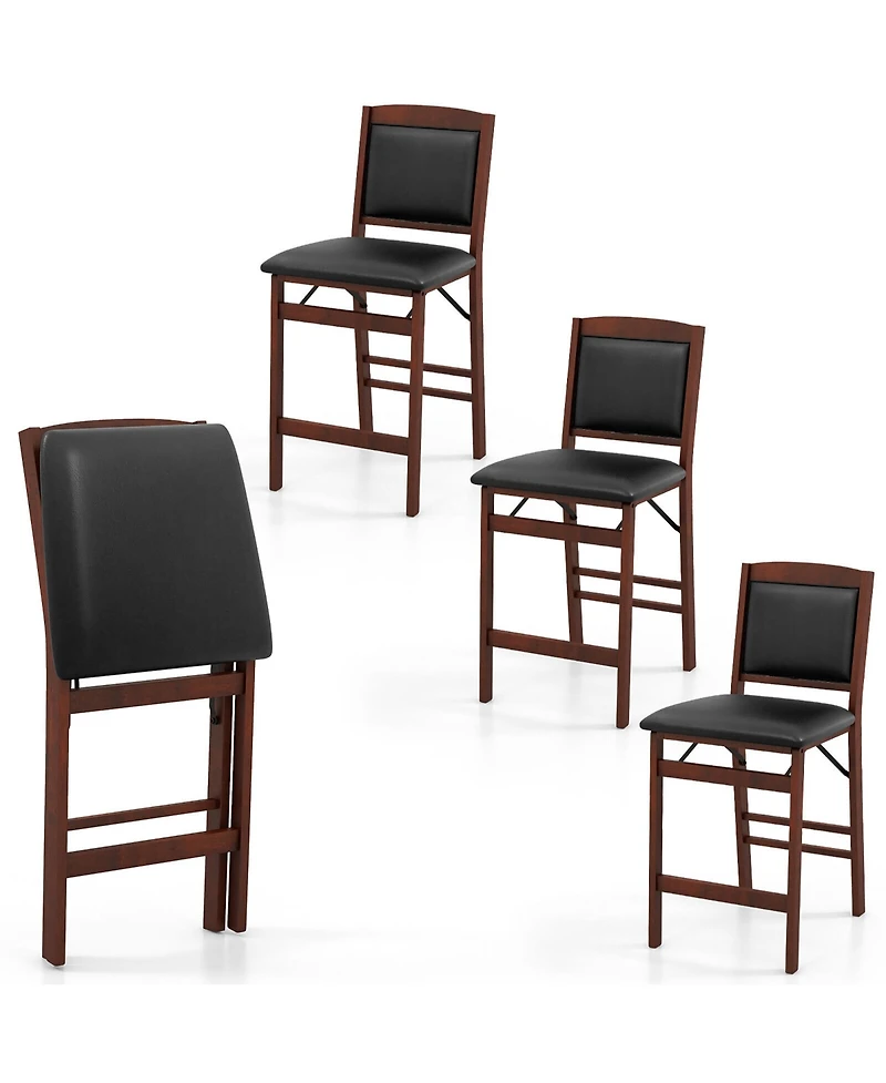 Gymax Set of 4 Counter Height Chairs with Rubber Wood Legs Padded Seat and Backrest