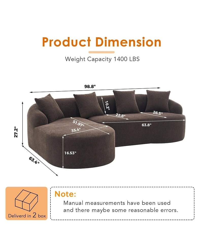 Sailvan L-Shape Sectional Sofa, 30D High-Density Foam Modular Chenille Couch for Living Room