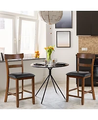 Gymax Set of Barstools Counter Height Chairs with Leather Seat and Rubber Wood Legs