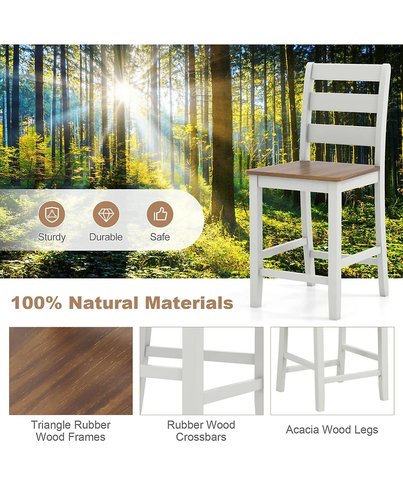 Gymax Set of Counter Height Chairs with Inclined Backrest Rubber Wood Crossbars