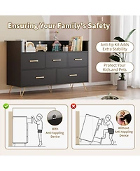 homfan 5 Drawer Dresser with Led Light and Charging Station, Wide Storage Chest for Bedroom, Entryway, Hallway, Living Room