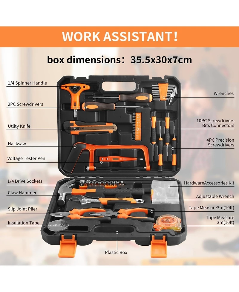Xdovet Home Repair Tool Kit 104-Pieces Ratchet Handle Blow Case