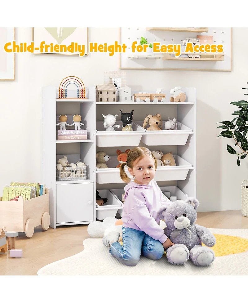 Gymax 4-Tier Kids Toy Storage Organizer Bookshelf with 8 Toy Organizer Bins Door