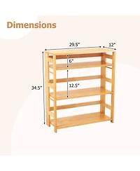 Gymax 2 Pieces 4 Tier Bookshelf Floor Storage Shelf with Rubber Wood Frame Anti-Toppling Kits