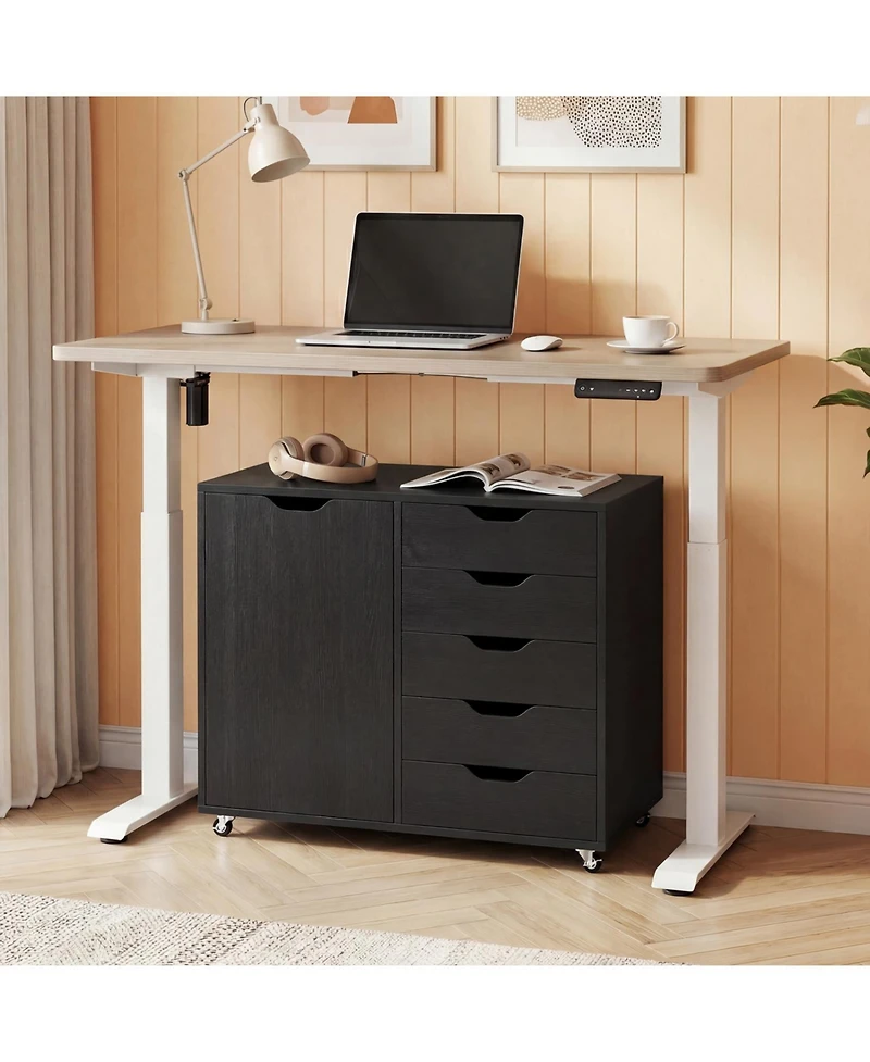 Slickblue 5-Drawer Storage Cart with Side Cabinet for Home or Office