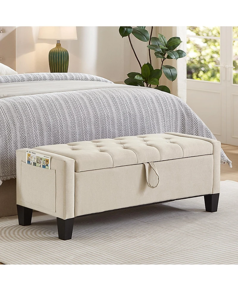 sumyeg Storage Ottoman Bench with Safety Hinge and Upholstered Seating for Bedroom or Entryway