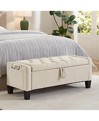 sumyeg Storage Ottoman Bench with Safety Hinge and Upholstered Seating for Bedroom or Entryway