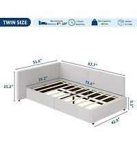 homfan Twin Daybed with Drawers, Velvet Corner Sofa Bed Guardrail and Storage for Bedroom