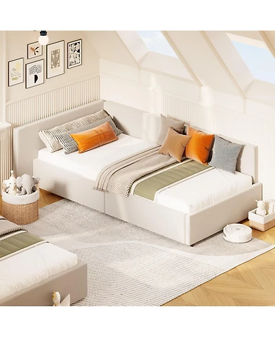 homfan Twin Daybed with Drawers, Velvet Corner Sofa Bed Guardrail and Storage for Bedroom