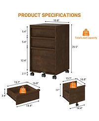 homfan Rolling File Cabinet with 3 Drawers Wood Mobile Filing Cabinet for Home Office, Under Desk Printer Stand with Wheels and 2 Locking Casters