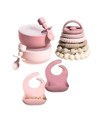Sperric Silicone Baby Feeding Set, Suction Bowls with Lids and Spoons, Waterproof Baby Bibs, Stacking Teether Toys, Bpa Free Baby