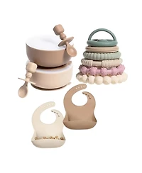 Sperric Silicone Baby Feeding Set, Suction Bowls with Lids and Spoons, Waterproof Bibs, Stacking Teether Toys, Bpa Free