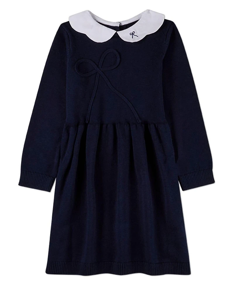 MeMoi Little Girls 6-4 100% Cotton Midi Dress with Scalloped Pop Collar and Bow Accents