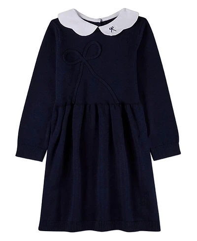 MeMoi Little Girls 6-4 100% Cotton Midi Dress with Scalloped Pop Collar and Bow Accents