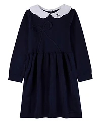 MeMoi Little Girls 6-4 100% Cotton Midi Dress with Scalloped Pop Collar and Bow Accents