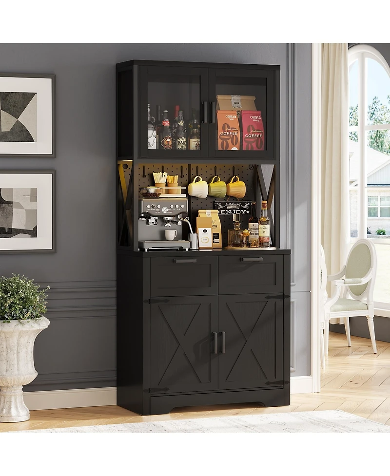 Aheaplus 71" Tall Farmhouse Kitchen Storage Cabinet with Door and Drawers