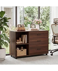 Tribesigns 39inch Rolling File Cabinet with 3 Drawers Wooden Office Lateral Filing Cabinet,Modern Printer Stand with Storage Shelves for Office