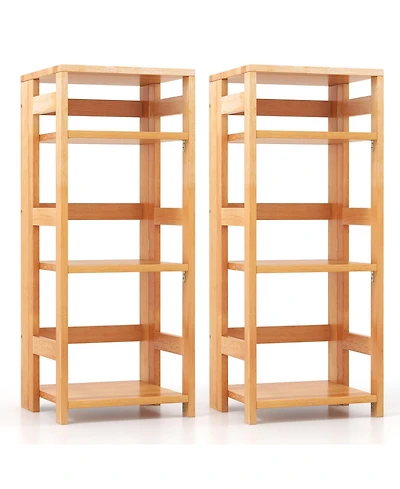 Gymax 2 Piece 4 Tier Bookshelf Floor Storage Shelf with Rubber Wood Frame Anti Toppling Kits