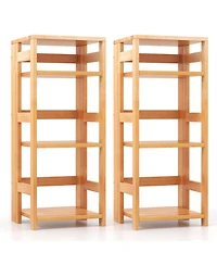 Gymax 2 Piece 4 Tier Bookshelf Floor Storage Shelf with Rubber Wood Frame Anti Toppling Kits
