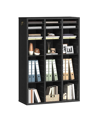 Slickblue Wooden File Organizer with 48 Compartments and Adjustable Shelving