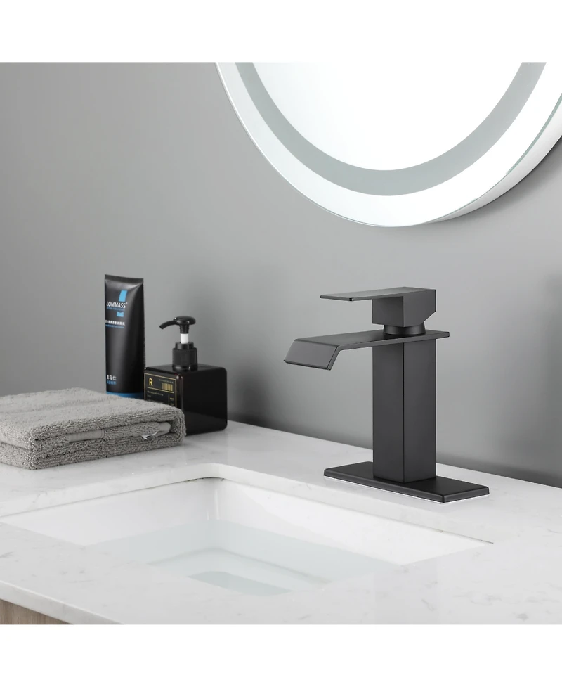 Midola Waterfall Spout Bathroom Faucet, Single Handle Bathroom Vanity Sink Faucet