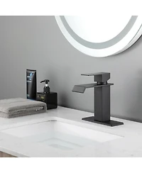 Midola Waterfall Spout Bathroom Faucet, Single Handle Bathroom Vanity Sink Faucet