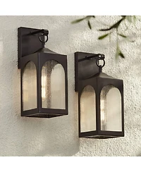 Possini Euro Design Tyne Modern Outdoor Wall Light Fixtures Set of 2 Metal 16 1/2inch Seedy Glass for Post Exterior Barn Deck House