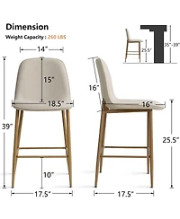 Maison Boucle Set of 6 25.5" Counter Height Stools, Fabric Upholstered, Metal Legs
