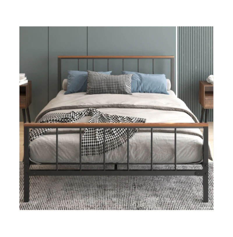 Lucky One Full Size Foldable Platform Bed Frame with Headboard and Footboard, Heavy Duty Metal Slats, No Box Spring Needed