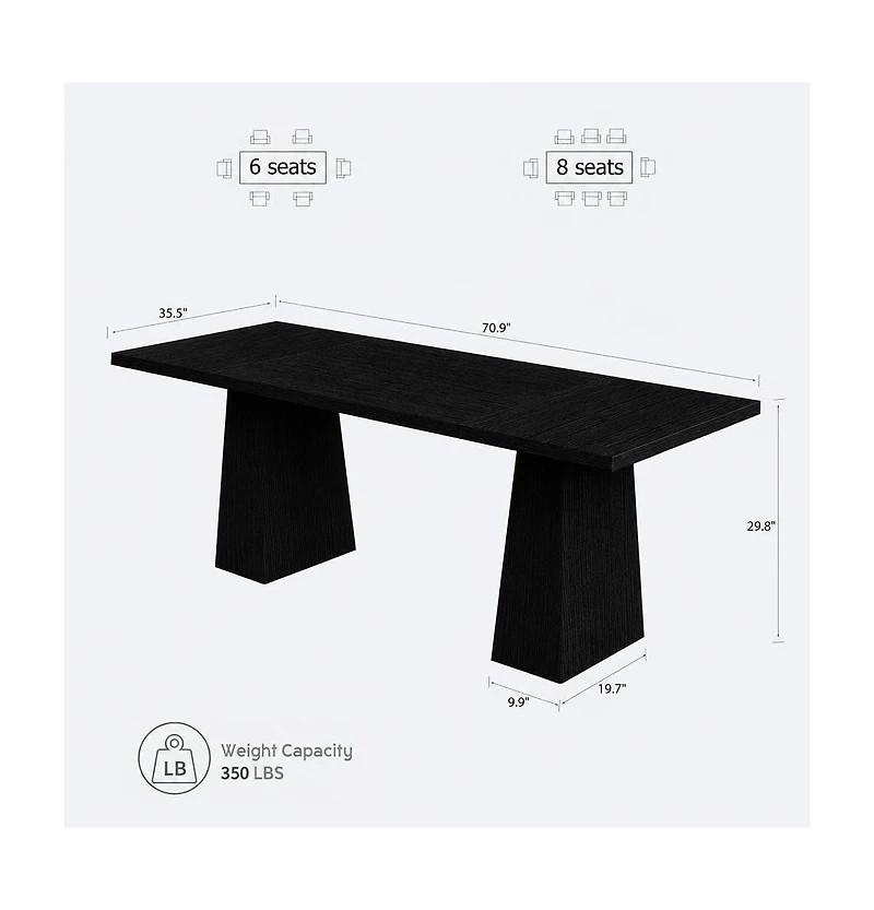 Farmhouse 71 Inch Dining Table for 6 to 8, Heavy Duty Legs, Widened Desktop, Multi Purpose Wooden Home Office Living Room