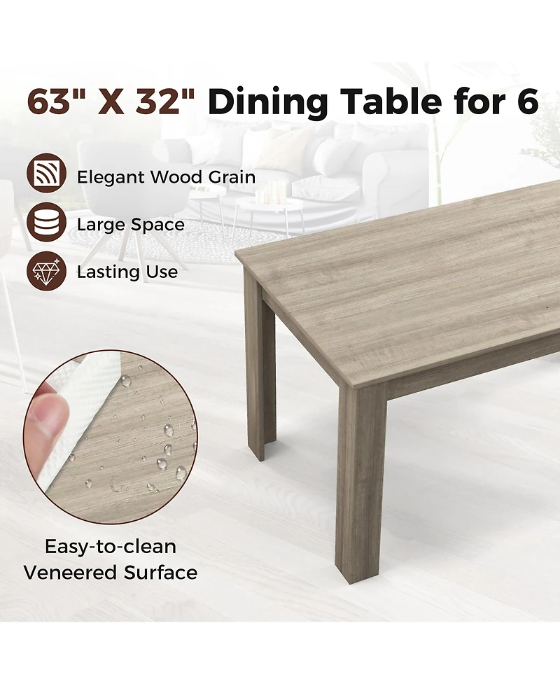 Gymax 63 Inch Dining Table Rectangular Modern Kitchen Table For 6 People Home Furniture